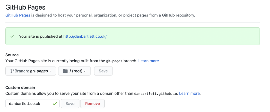 GitHub Pages settings